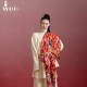 嫵WOO 礼赠推荐 一团和气喜庆红色真丝印花丝巾大方巾围巾送礼