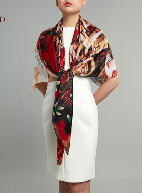 嫵WOO 中华吉祥（福）国风桑蚕丝丝巾真丝春夏时尚长款披肩围巾