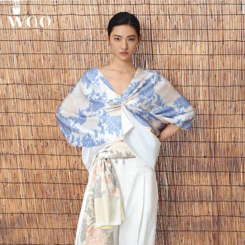 woo妩闲庭醉花女春夏国风披肩
