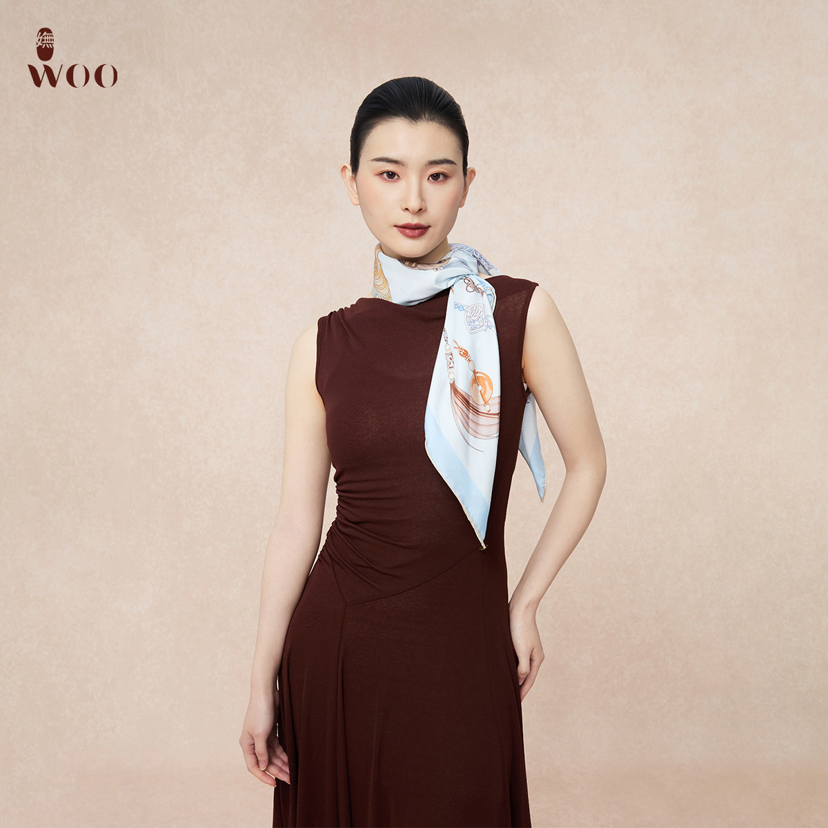 嫵WOO【限时折扣】簪花揽月真丝印花东方美学雅致方巾母亲节送礼
