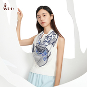 嫵WOO 限时折扣 玉兰花影女围巾丝巾印花刺绣桑蚕丝方巾披肩