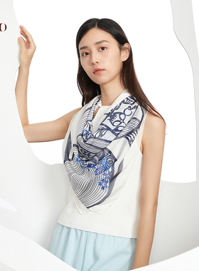 嫵WOO【限时折扣】玉兰花影女围巾丝巾印花刺绣桑蚕丝方巾披肩