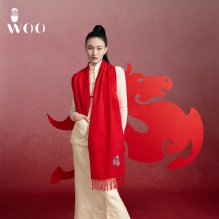 红色生肖刺绣本命年羊绒围巾 福马春节新年款 嫵WOO 礼赠推荐