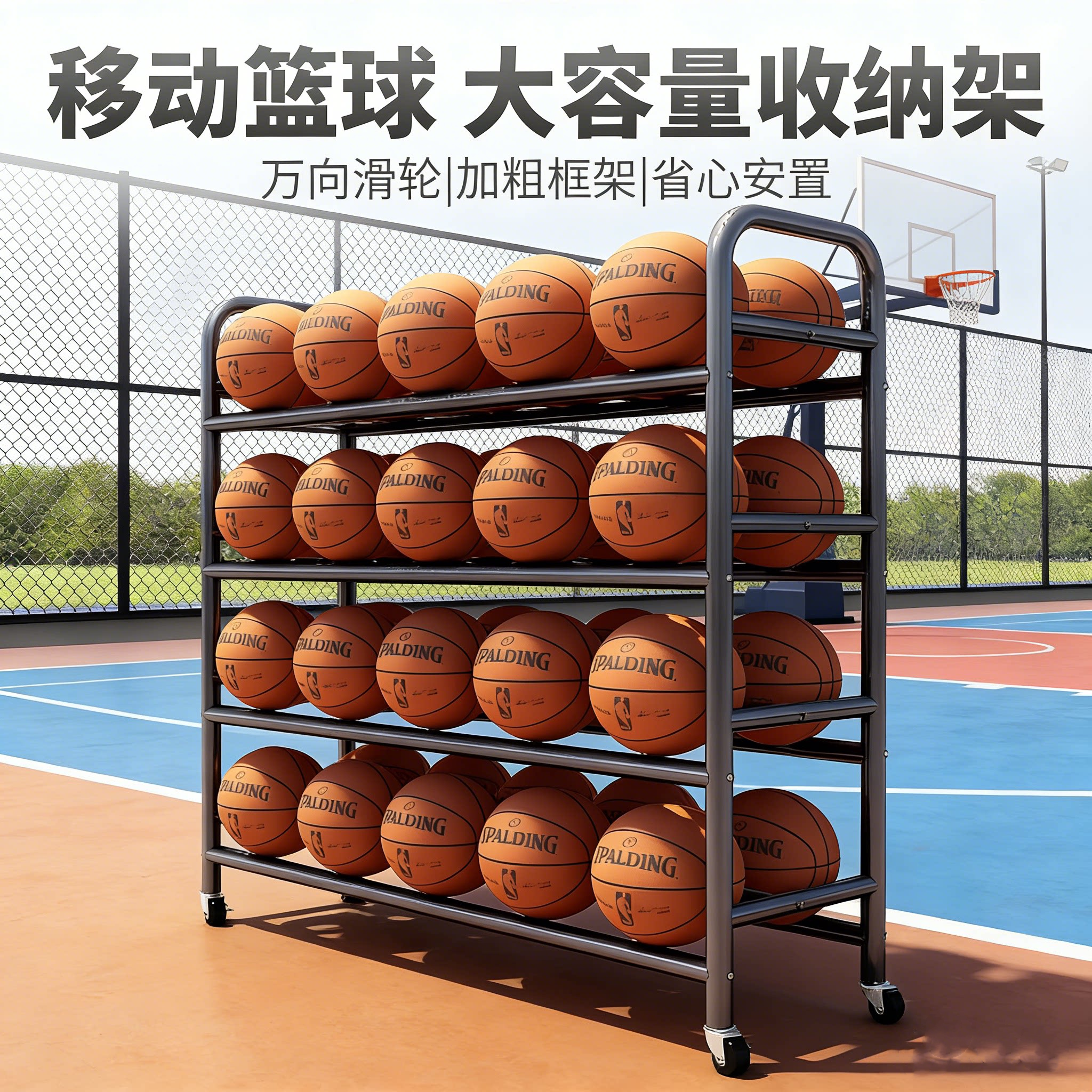 篮球收纳架学校幼儿园体育馆篮球架可移动户外足球排球球架置物架