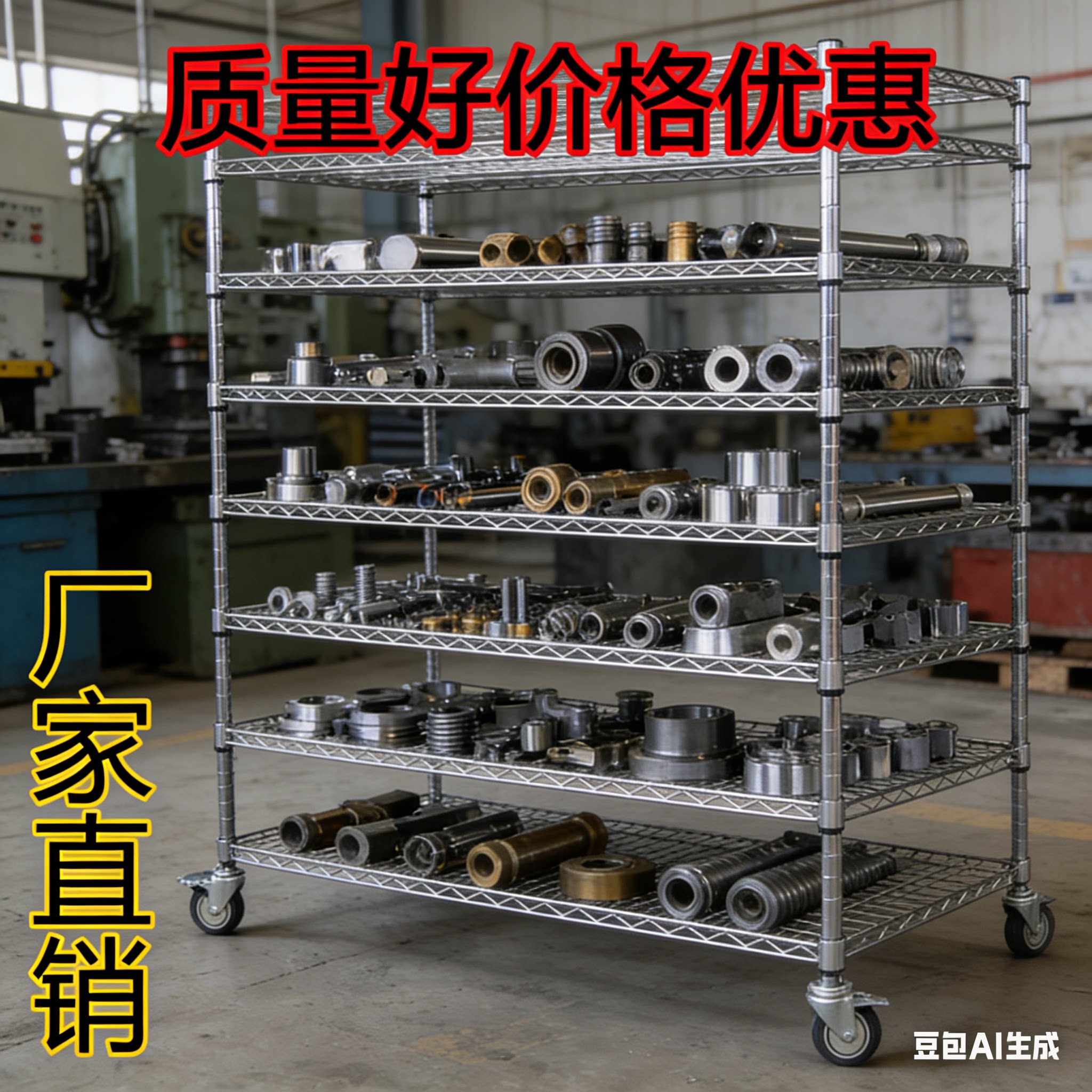 多层储物架仓库带轮货架镀铬镂空线网不锈置物架加厚展示架物料架