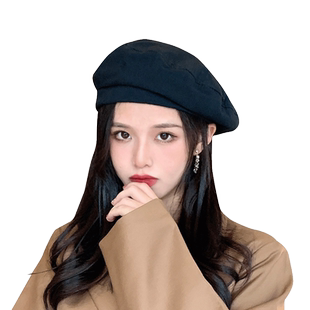 贝雷帽子女黑色ins网红八角帽大头围春秋款夏季蓓蕾薄款夏天女款
