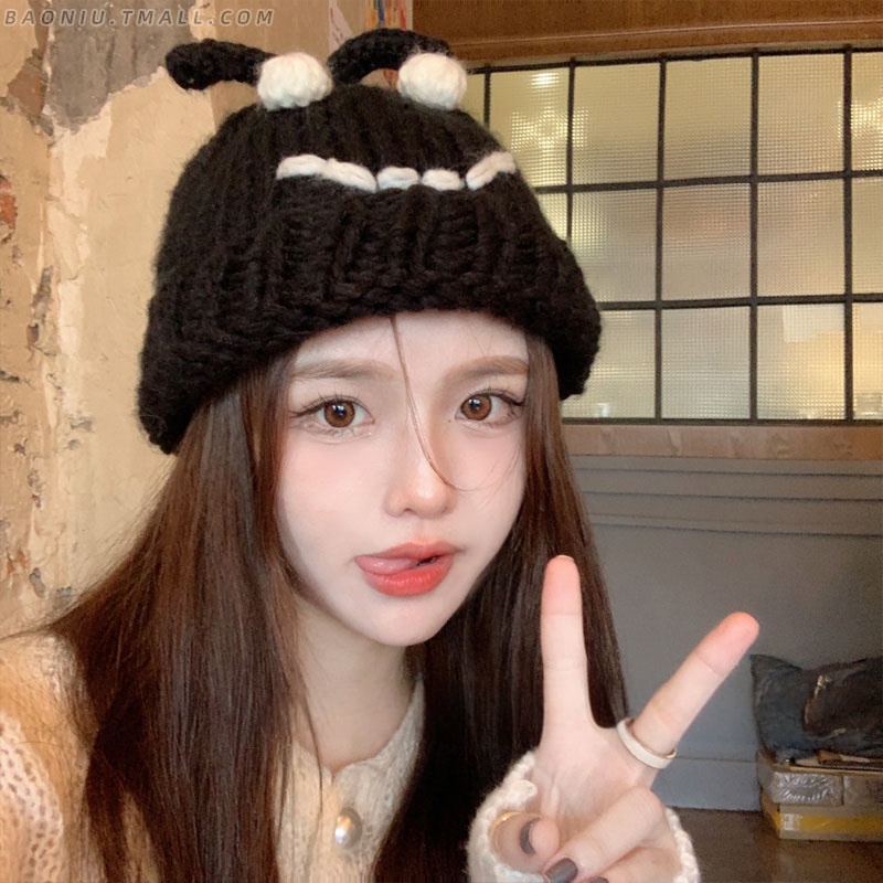 月子帽可爱毛线帽女2022冬季