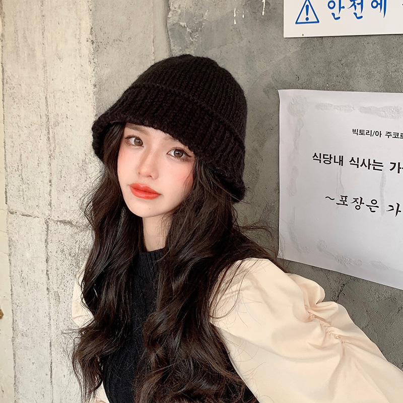 渔夫帽针织毛线女大头复古秋冬季