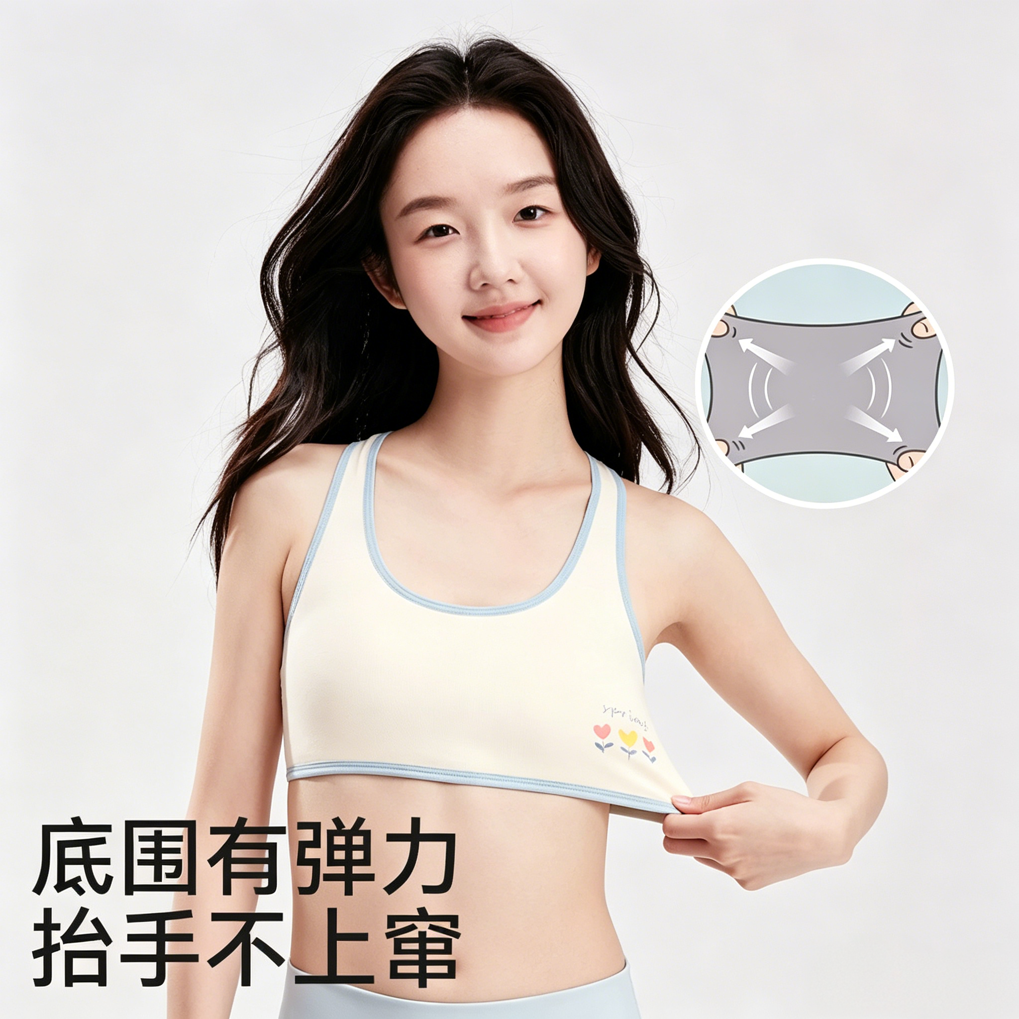 女童发育期无痕内衣夏季初中生学生大童背心青春期防凸点少女文胸