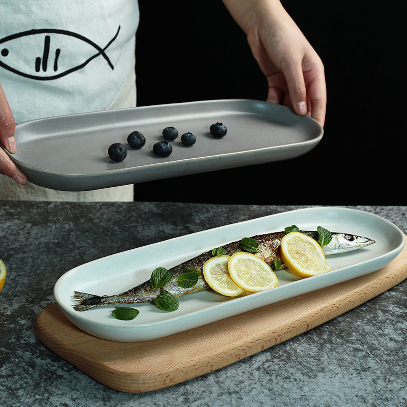 微瑕日式陶瓷蒸鱼盘椭圆形家用菜盘个性饺子盘创意商用餐厅寿司盘,餐饮具,盘,淘宝优惠券,粉丝福利购,淘宝优惠卷