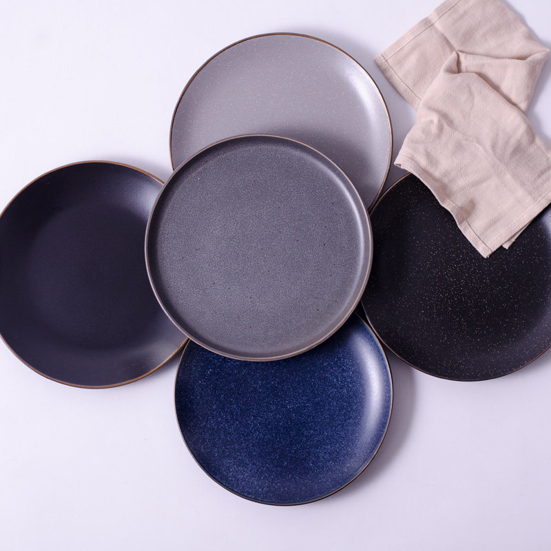 创意微瑕疵哑光陶瓷雪花盘西餐盘菜盘牛排盘金边盘子圆盘家用盘子