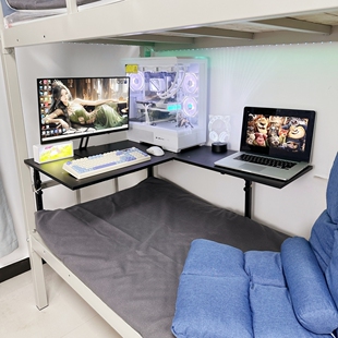 大学生床上转角桌悬空可升降电脑桌上下铺宿舍神器L桌主机电竞桌