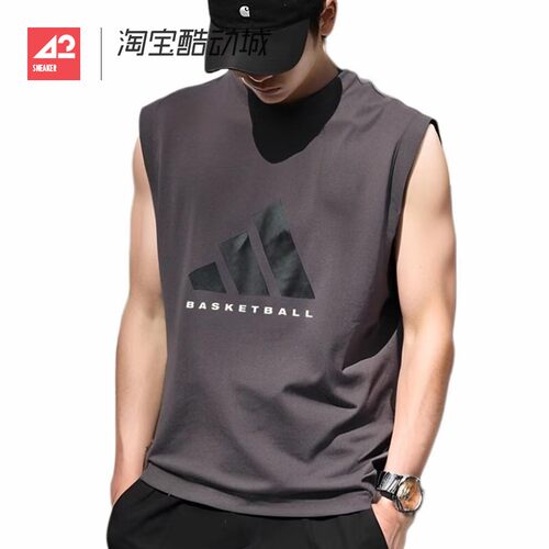 42运动家 Adidas男子透气休闲美式复古宽松篮球背心无袖T恤JC7836
