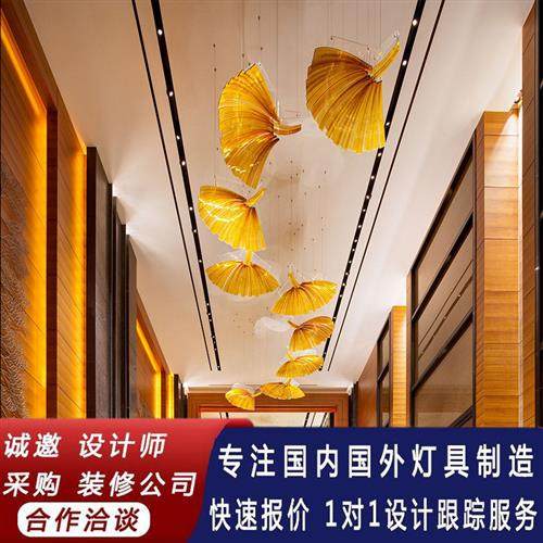 新中式布艺树叶吊灯餐厅茶楼创意过道走廊民宿会所荷叶扇子楼梯灯,家装灯饰光源,客厅吊灯,淘宝优惠券,粉丝福利购,淘宝优惠卷