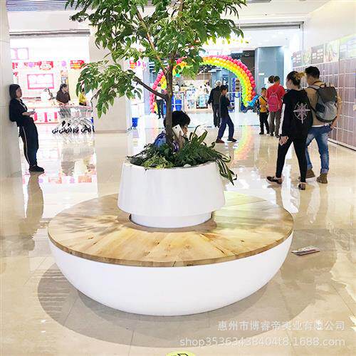 玻璃钢休闲椅商场商业街创意花盆座椅户外广场防水菠萝格花盆树池
