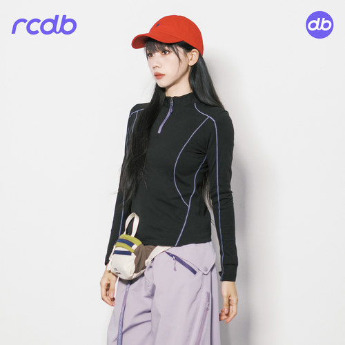 RCDB户外拼色半拉链速干女T恤