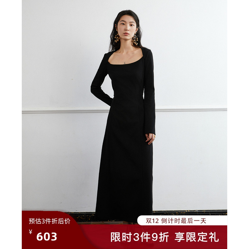 THE MOLAB 帆船领长袖连衣裙 高雅时装感气质连衣裙长裙