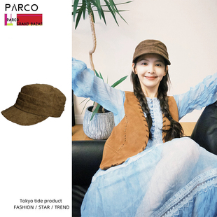Parco若楠同款复古美拉德报童帽女显脸小平顶马术帽麂皮绒秋冬帽