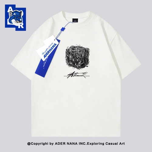 ADERNANA潮牌杂乱电线印花T恤