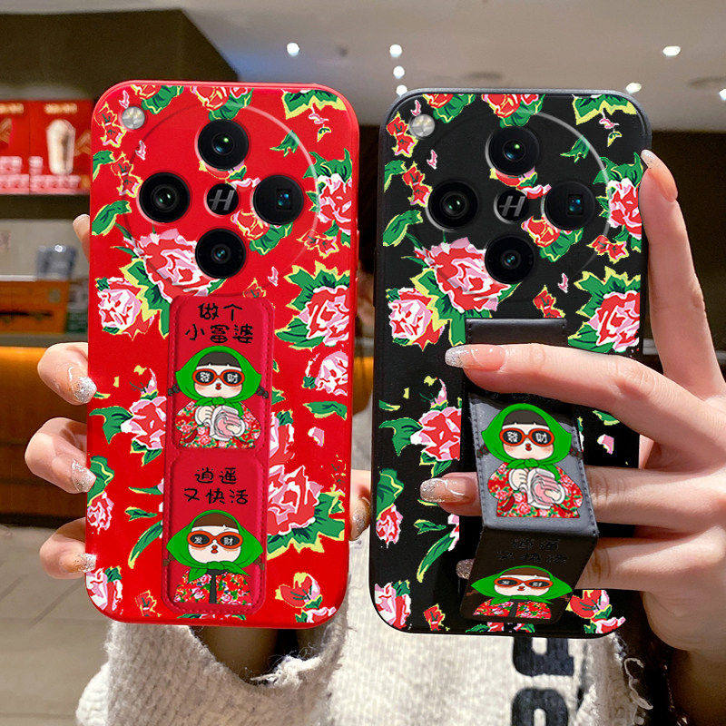 适用OPPOFindX8Ultra手机壳防摔x8s+网红FindX8Pro磁吸支架x7/6横竖屏腕带OPPOk12s东北大花布红色K11男女K10