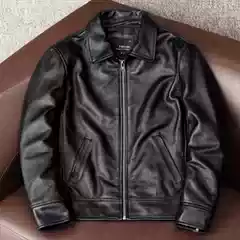 2023 New Style Simple Pure First-Layer Cowhide Soft Genuine Leather Jacket Men's Short Slim-Fit Lapel Coat