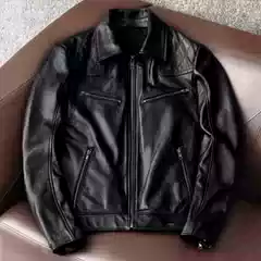 Harley Halei Motorcycle Jacket, Genuine First-Layer Cowhide Leather Jacket for Men, Motorcycle Riding Jacket with Built-In Protective Gear Pocket, Trendy