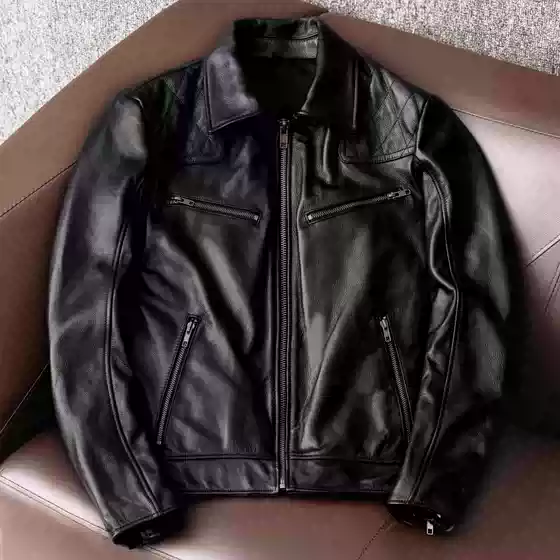 Harley Halei Motorcycle Jacket, Genuine First-Layer Cowhide Leather Jacket for Men, Motorcycle Riding Jacket with Built-In Protective Gear Pocket, Trendy