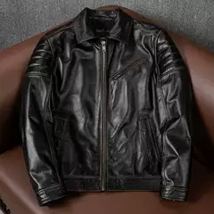 Harley Handmade Stone-Washed Vintage Tea Core Top-Grain Leather Jacket for Men, Large Size, Fashionable Leather Jacket, Biker Jacket