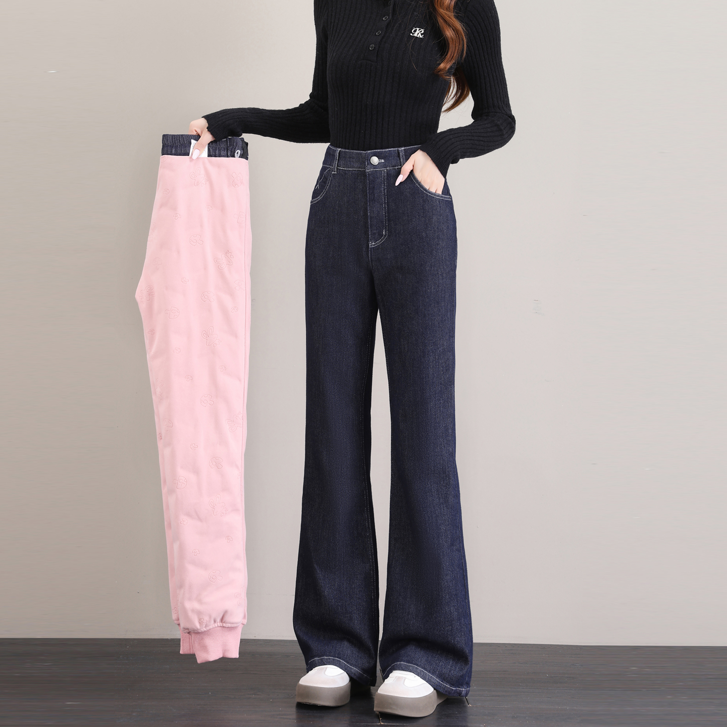 微喇牛仔羽绒裤女冬外穿2025新款加长高个子丹宁加绒加厚喇叭棉裤