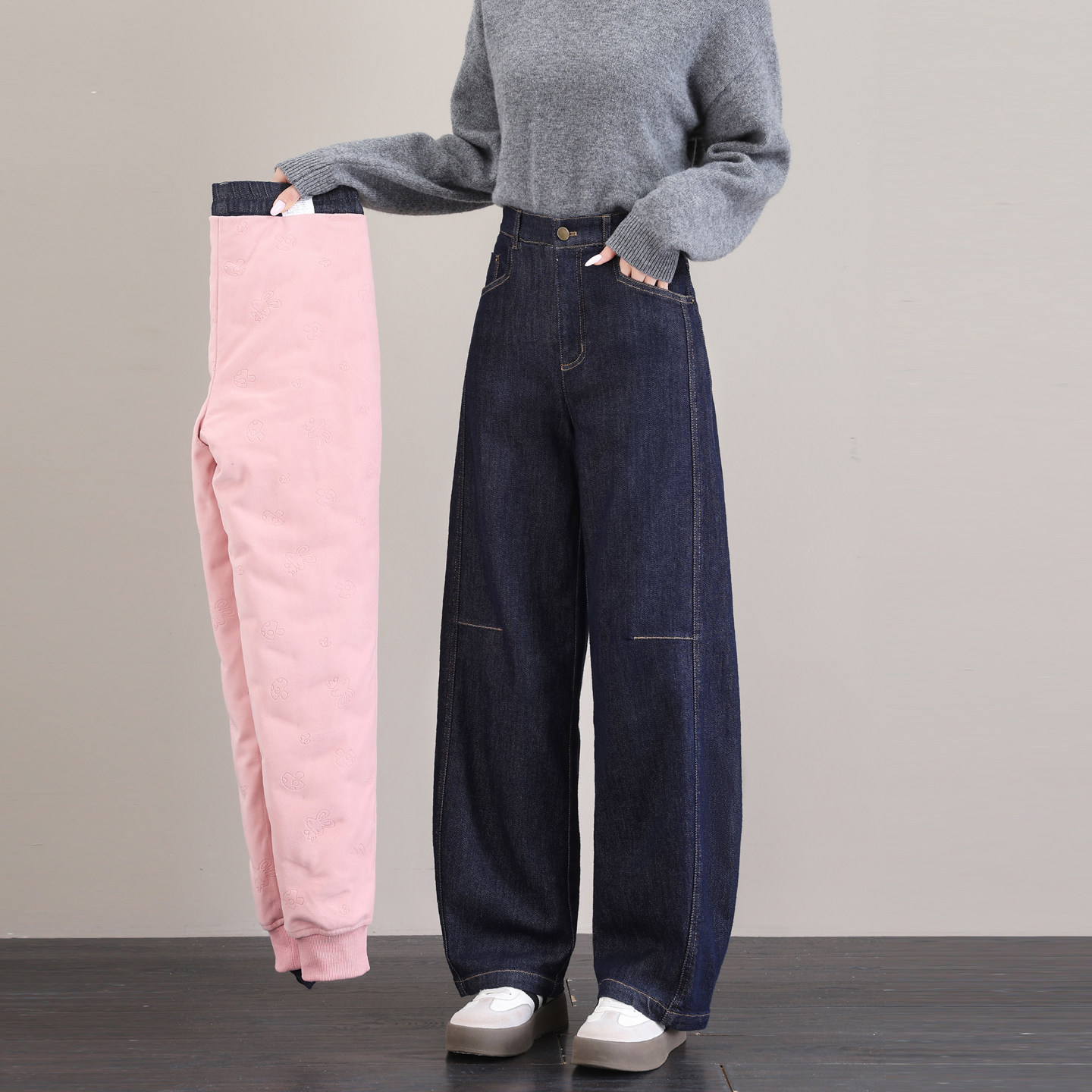 牛仔羽绒裤女2025新款冬外穿加绒弯刀丹宁加长高个子直筒阔腿棉裤,女装/女士精品,棉裤/羽绒裤,淘宝优惠券,粉丝福利购,淘宝优惠卷