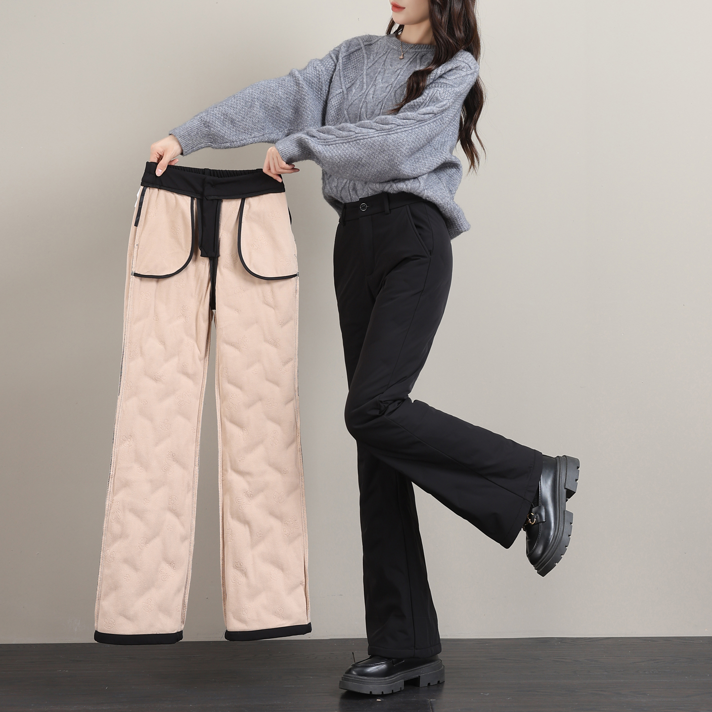 微喇羽绒裤女冬季外穿2025新款时尚防水防风防寒保暖高腰喇叭棉裤