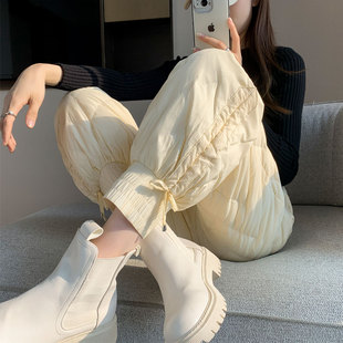 轻薄白鸭绒保暖加厚棉裤 羽绒裤 女冬外穿高腰宽松束脚小个子灯笼裤