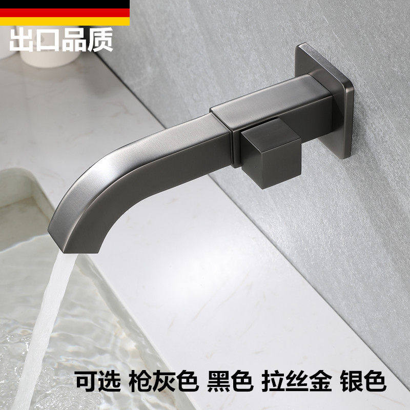 枪灰色全铜单冷入墙加长面盆龙头图片
