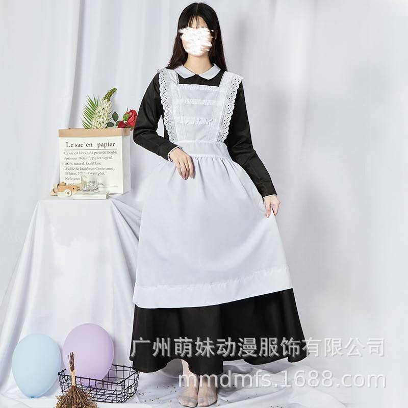 原创日系女士白色女仆服装咖啡馆服务生角色扮演服饰女连衣裙套装