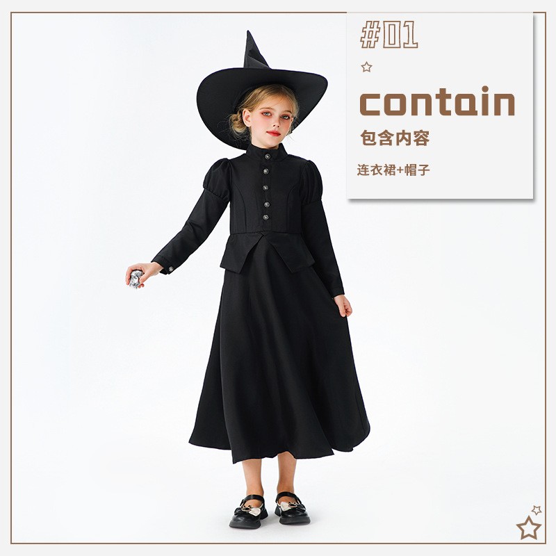 万圣节儿童服装cos魔法师女巫装长袍中世纪吸血鬼表演童装连衣裙