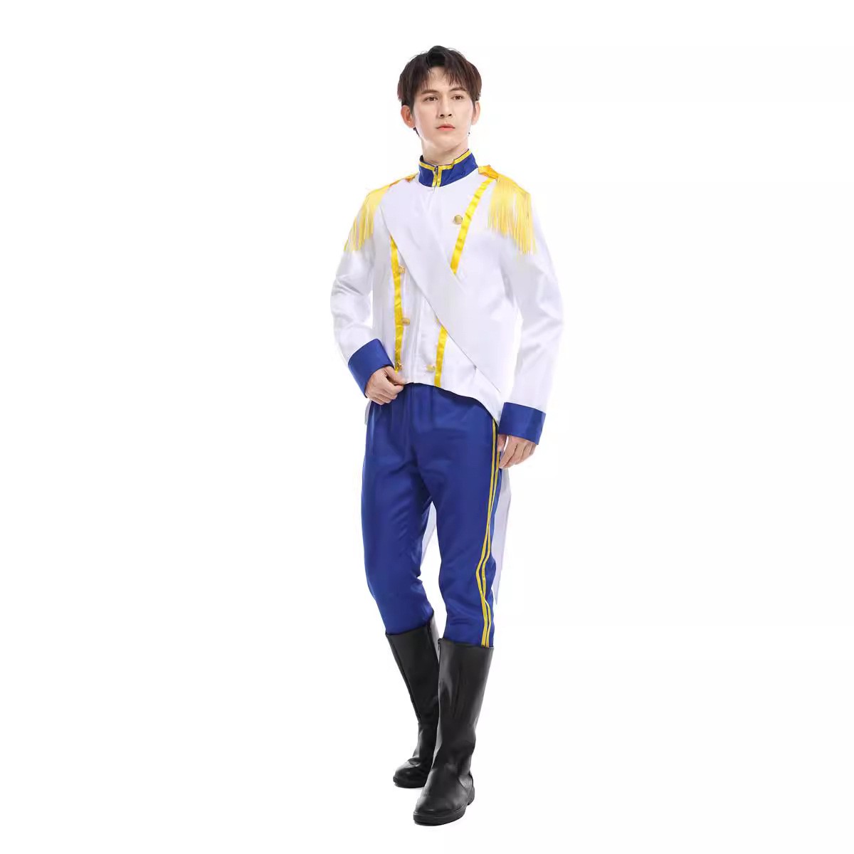 万圣节年会美人鱼亚力克cosplay白马王子演出服装成人男白色礼服