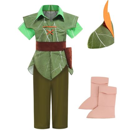 男童万圣节服装 彼得潘小飞侠 绿色系精灵 cosplay舞台演出服装