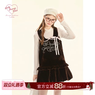 GirlyFancyClub复古甜心系列 烫珠压线菱格娃娃领背心蓬蓬连衣裙