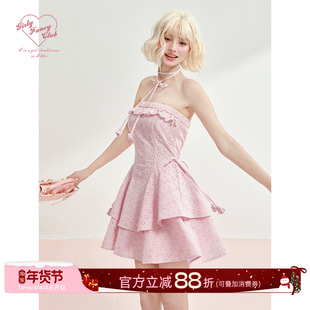 GirlyFancyClub仲夏夜的梦*巨美纯棉刺绣抽褶收腰露肩抹胸连衣裙