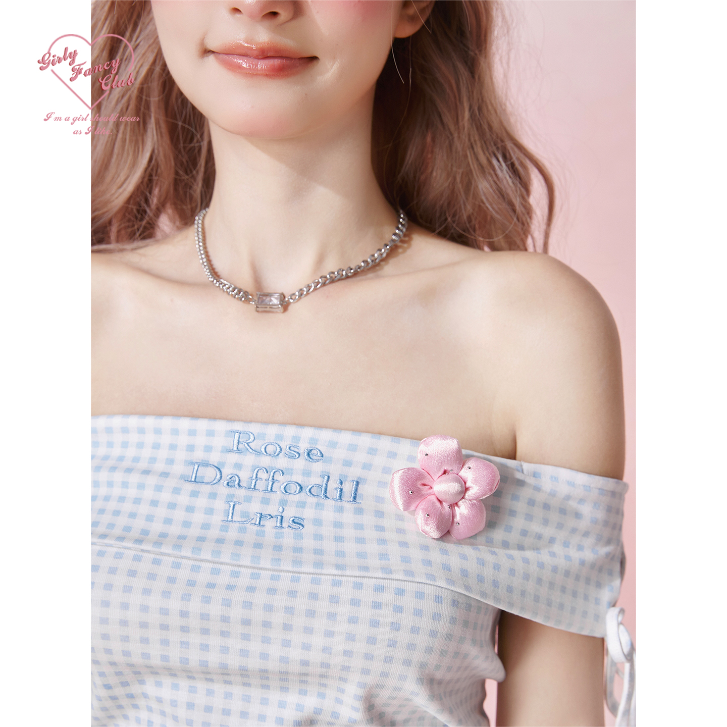 GirlyFancyClub穿搭配饰胸针 甜美少女手工订珠充绒丝光粉色胸花
