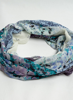 新款欧美时尚 优雅气质田园花朵印花围脖丝巾女春秋 原单旅游套头