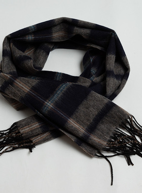 新款出口英国英伦气质黑色羊毛格子围巾男女秋冬百搭保暖围脖披肩