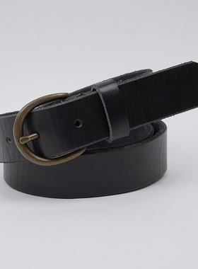 黑色皮带女真皮头层牛皮腰带女细时尚休闲简约百搭针扣裤带复古窄