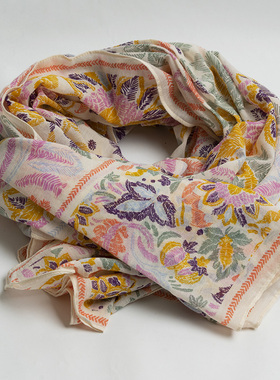 新款大理旅游 优雅气质花朵印花围巾女春秋 百搭小众棉大尺寸披肩