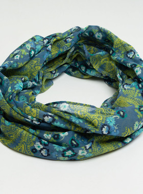 新款欧美时尚 优雅气质蓝色花朵印花围脖女春秋 旅游纯棉围巾套头