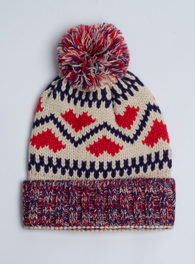 新款欧美时尚优雅气质红色爱心毛线帽子女秋冬百搭保暖旅游针织帽