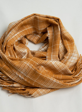 新款欧美时尚 英伦气质黄色格子围巾巾女秋冬 百搭保暖围脖大披肩