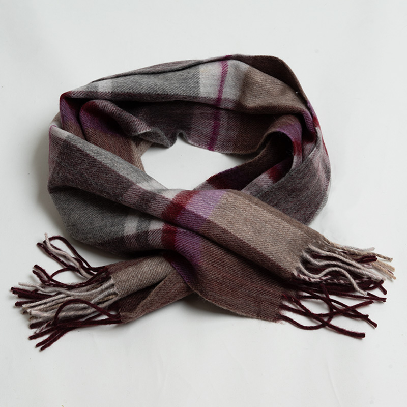英伦气质咖色经典纯羊毛格子围巾