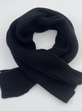 新款出口优雅气质黑色经典罗纹毛线围脖女冬百搭旅游针织围巾套头