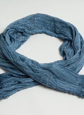 西北旅游围巾优雅文艺蓝色精致围脖丝巾女春秋棉巴厘纱旅游披肩窄